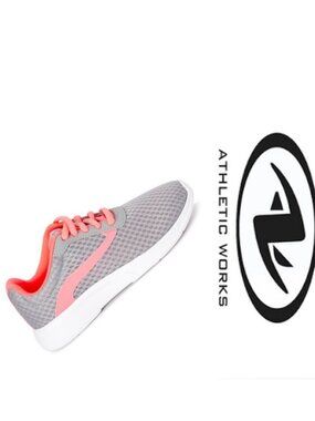 Athletic Works | Coral & Gray Girls Lace-up Mesh Jogger Shoe | Size 2